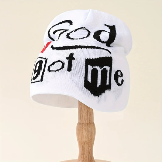 1 pc God got me beanie, classic fashion trend casual can be stored, unisex couple hat,
