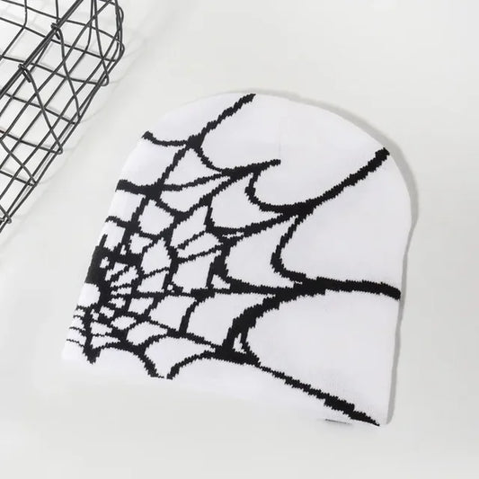 Fashion Knitting Spider Web Design Hat for Men Women Pullover Pile Cap Y2K Goth Warm Beanie Hats New Hip-Hop Street Cap